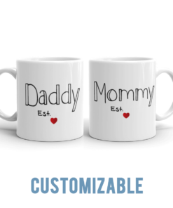 Est. Mommy and Daddy Heart - New Parent Mug Set (11 oz) - Som + Co