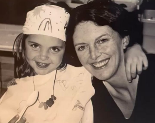 The author with her daughter at her daughter's birthday party in 1998