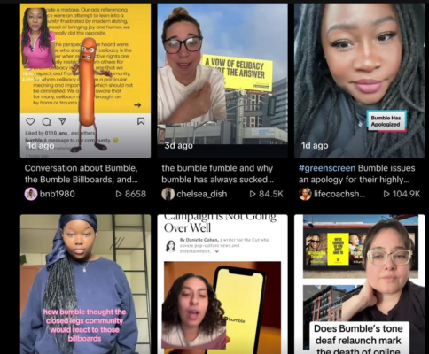 A sampling of the outrage Bumble received from women on TikTok in response to the dating app's "anti-celibacy" ads.