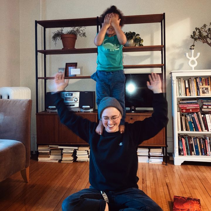 The author and Z practicing one of their “cool moves” at a friend’s house.