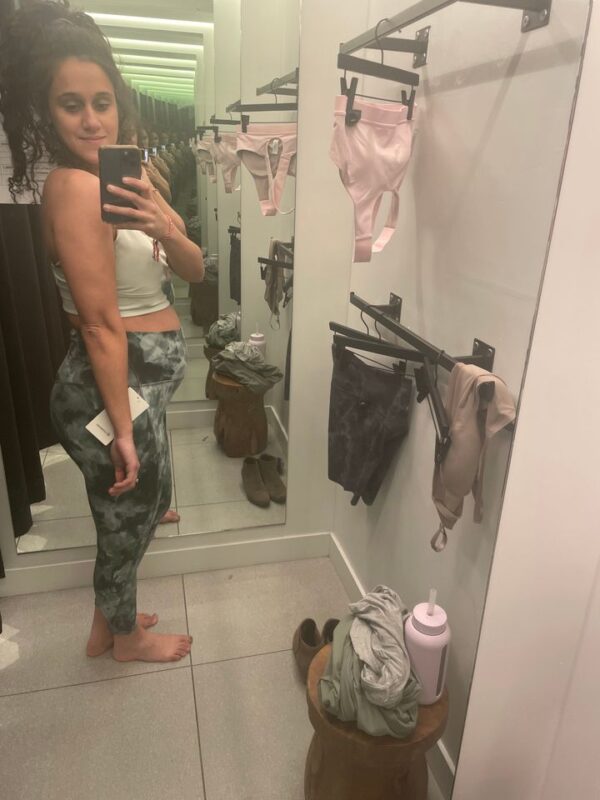 The author, shopping for workout wear while pregnant.